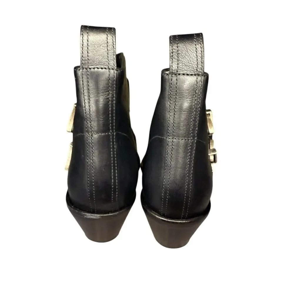 R13 Ankle Three Buckle Boot Black Leather sz 38 $995